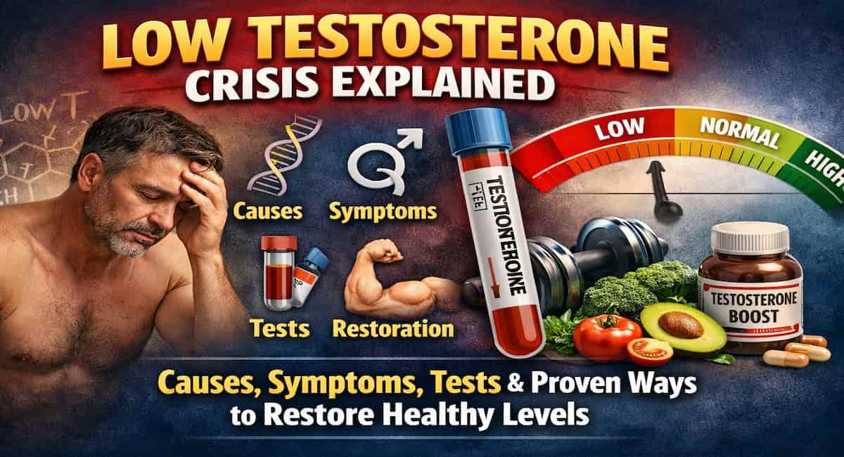 Low Testosterone Crisis Explained: Causes, Symptoms, Tests, and Proven Ways to Restore Healthy Levels